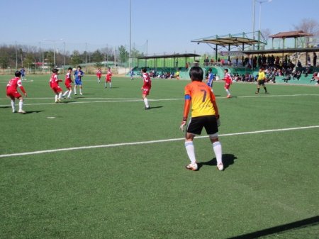 From inside the goal.