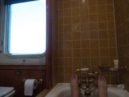 In the bath. On a Train.